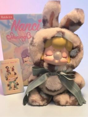 Nanci Shining Baby Bunny Plush Doll – Gray with Mint Bow